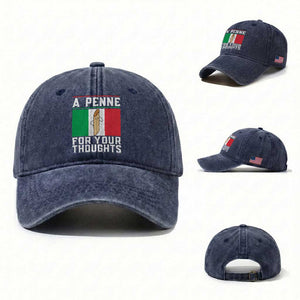 Funny Italian Pasta Pun Washed Cotton Baseball Cap A Penne For Your Thoughts Italy Flag