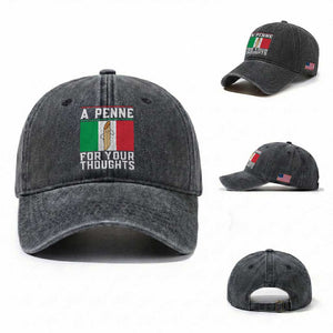 Funny Italian Pasta Pun Washed Cotton Baseball Cap A Penne For Your Thoughts Italy Flag