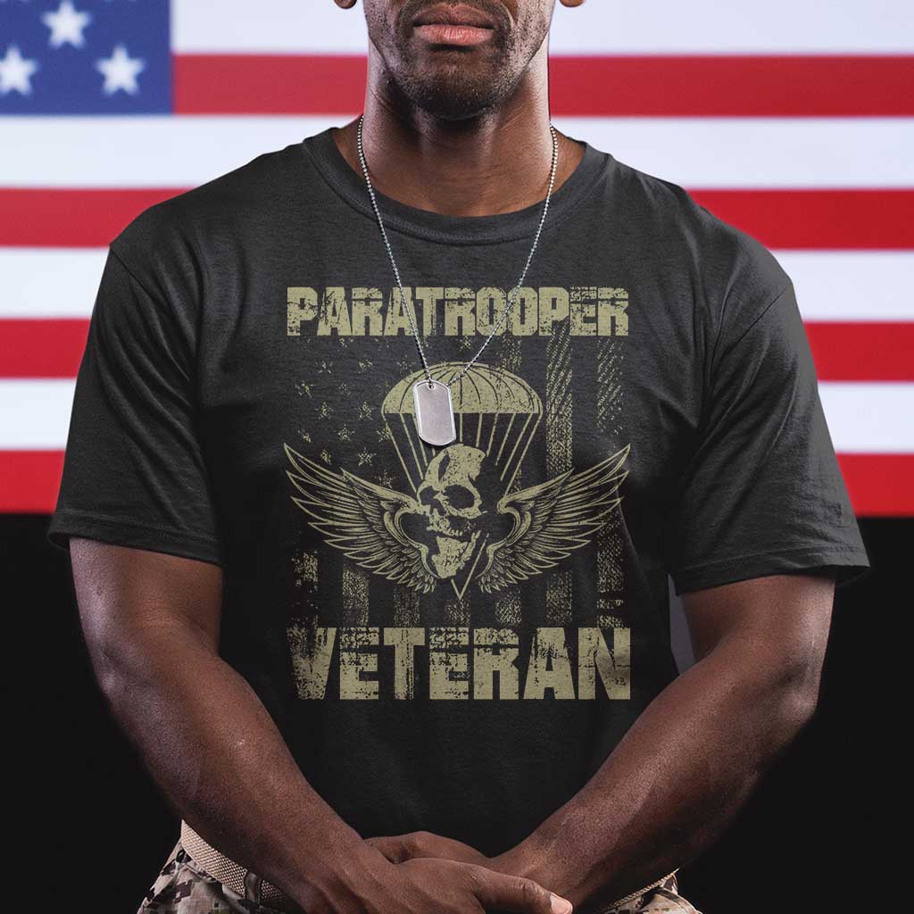 Paratrooper Veteran T Shirt Airborne Military Vintage American Flag TS11 Black Print Your Wear