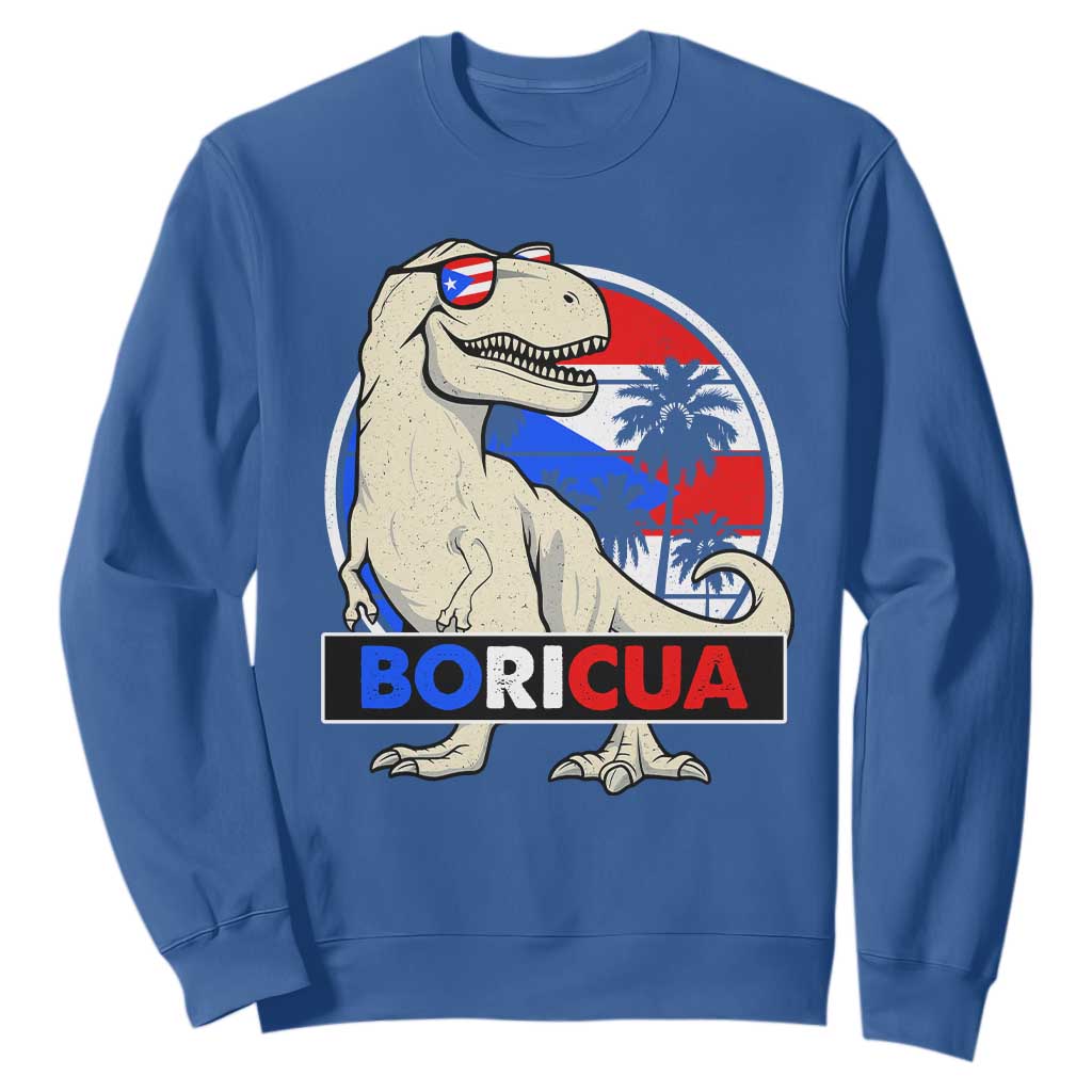Funny Boricua Dinosaur Dino Puerto Rican Flag Hispanic Heritage Sweatshirt TS11 Royal Blue Print Your Wear