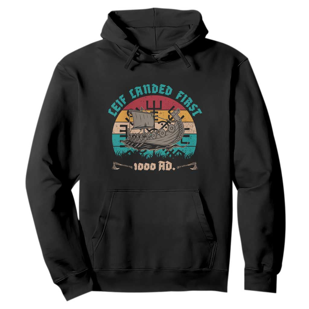 Leif Landed First Hoodie 1000 AD Medieval Norse History Viking Longship