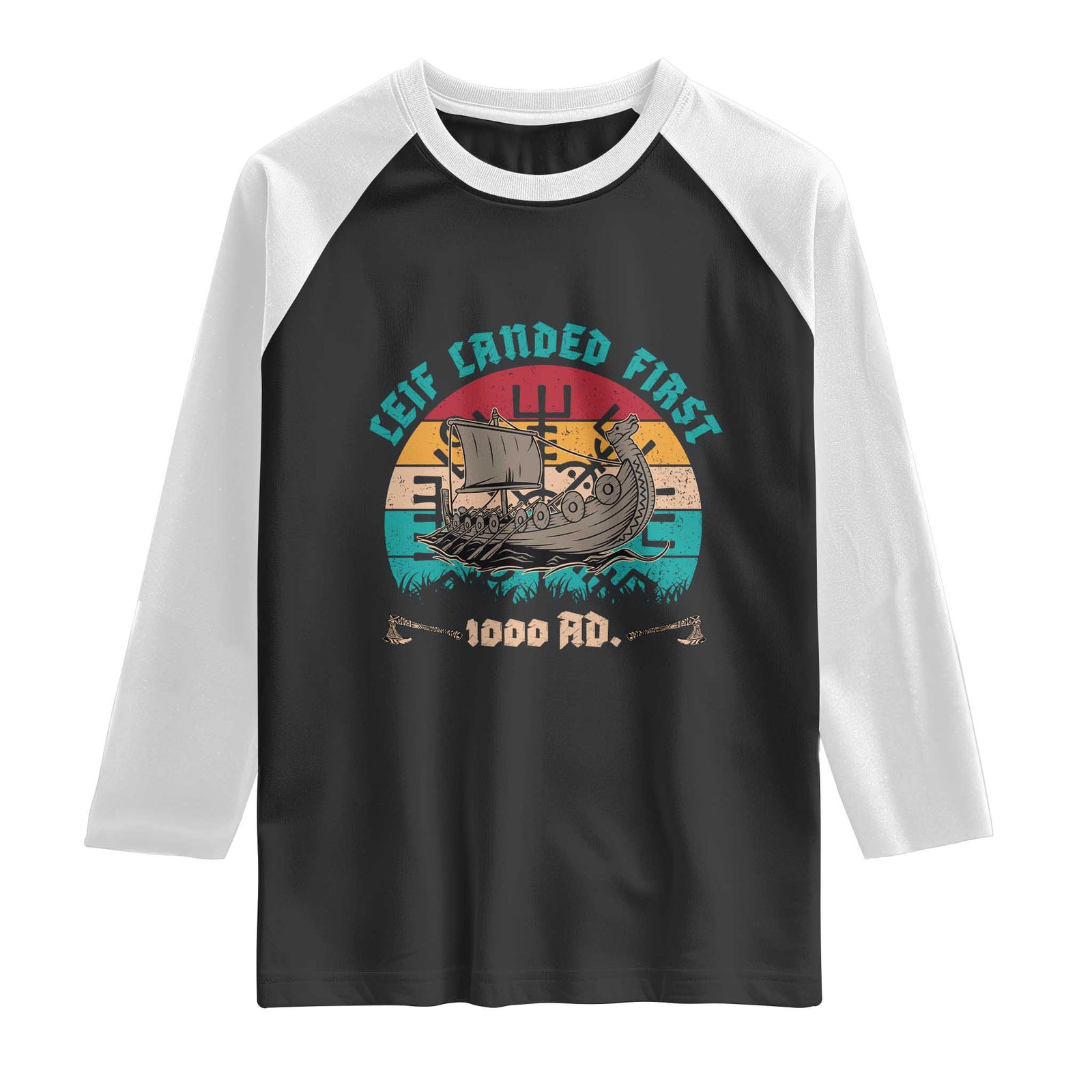 Leif Landed First Raglan Shirt 1000 AD Medieval Norse History Viking Longship