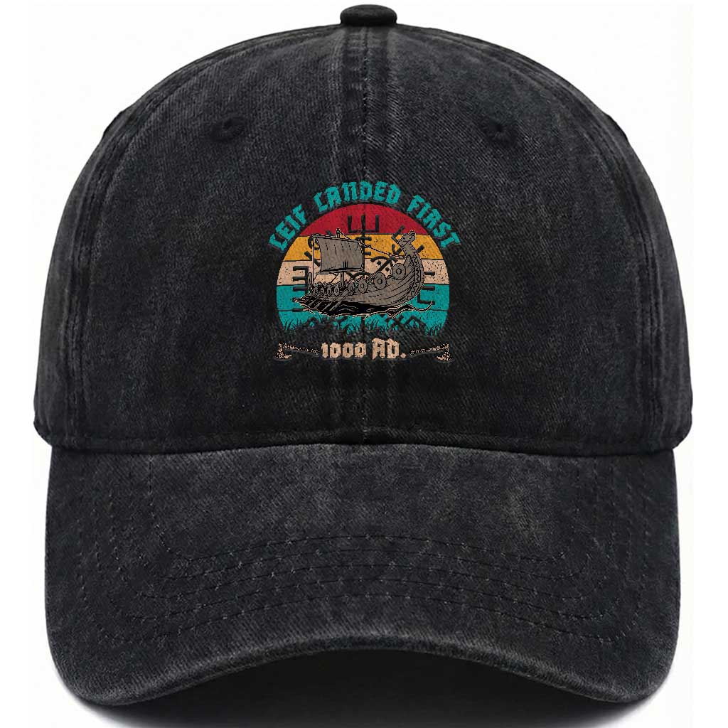 Leif Landed First Washed Cotton Baseball Cap 1000 AD Medieval Norse History Viking Longship