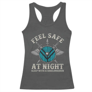 Funny Feel Safe At Night Sleep With A Shieldmaiden Racerback Tank Top Viking Pride TS11 Dark Heather Print Your Wear