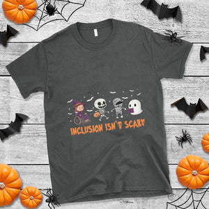 Halloween Teacher T Shirt Inclusion Isn't Scary Cute Skeleton Ghost Witch TS11 Dark Heather Print Your Wear