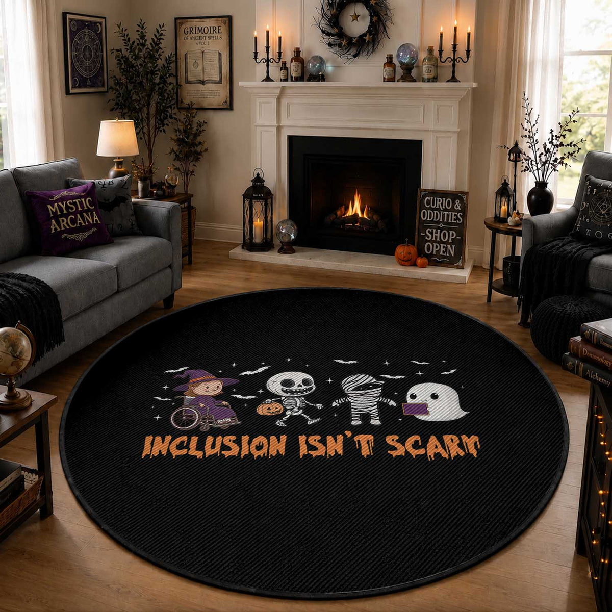 Halloween Teacher Round Rug Inclusion Isn't Scary Cute Skeleton Ghost Witch