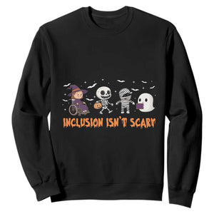 Halloween Teacher Sweatshirt Inclusion Isn't Scary Cute Skeleton Ghost Witch TS11 Black Print Your Wear