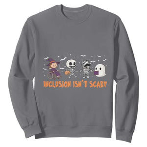 Halloween Teacher Sweatshirt Inclusion Isn't Scary Cute Skeleton Ghost Witch TS11 Charcoal Print Your Wear