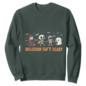 Halloween Teacher Sweatshirt Inclusion Isn't Scary Cute Skeleton Ghost Witch TS11 Dark Forest Green Print Your Wear