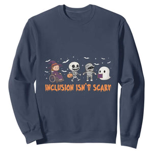 Halloween Teacher Sweatshirt Inclusion Isn't Scary Cute Skeleton Ghost Witch TS11 Navy Print Your Wear