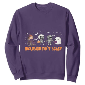 Halloween Teacher Sweatshirt Inclusion Isn't Scary Cute Skeleton Ghost Witch TS11 Purple Print Your Wear