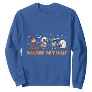 Halloween Teacher Sweatshirt Inclusion Isn't Scary Cute Skeleton Ghost Witch TS11 Royal Blue Print Your Wear