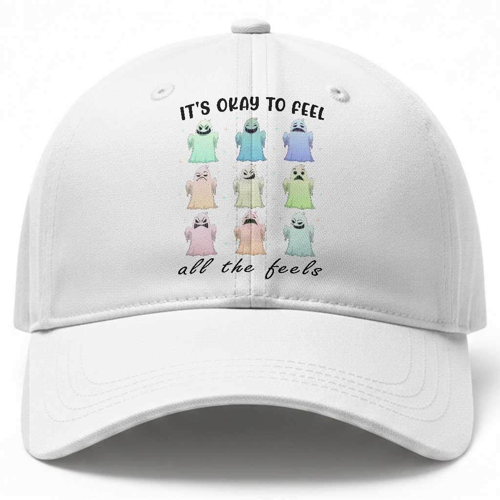 Halloween Mental Health Awareness Baseball Cap It Is Okay To Feel All The Feels Ghost