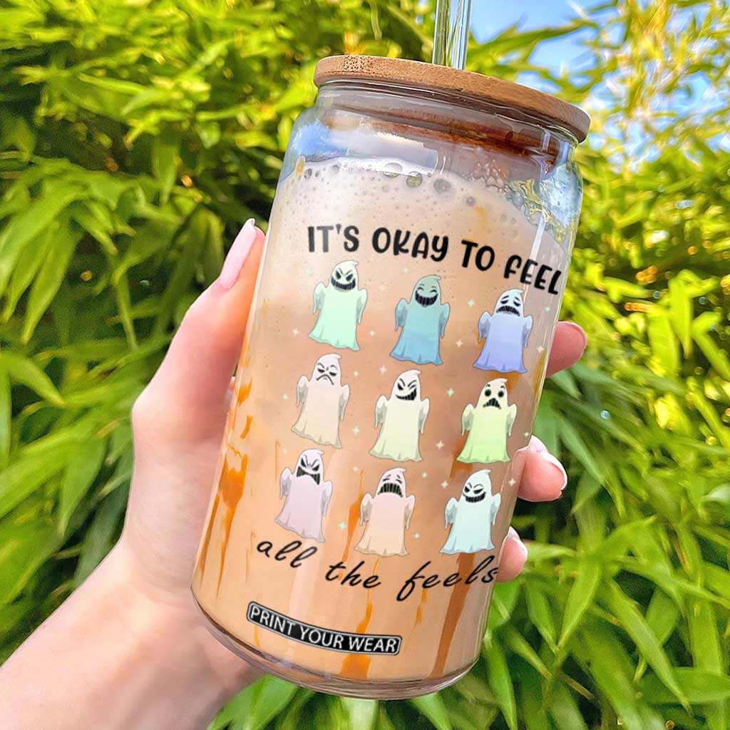 Halloween Mental Health Awareness Glass Can It Is Okay To Feel All The Feels Ghost