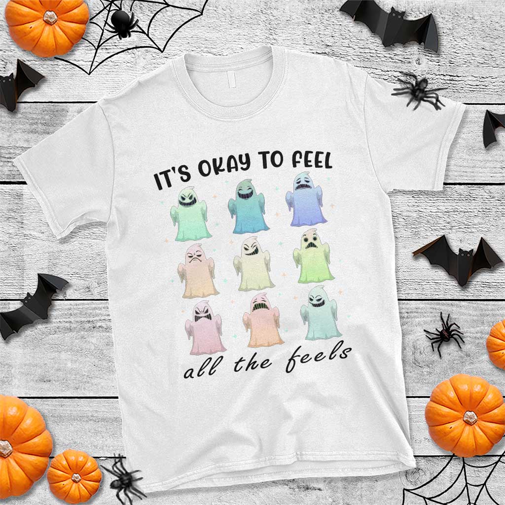 Halloween Mental Health Awareness T Shirt It Is Okay To Feel All The Feels Ghost