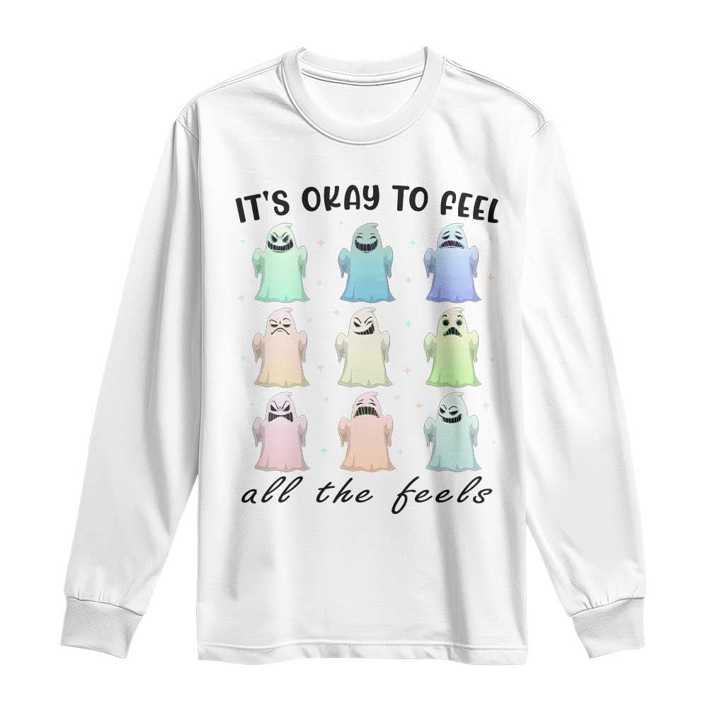 Halloween Mental Health Awareness Long Sleeve Shirt It Is Okay To Feel All The Feels Ghost