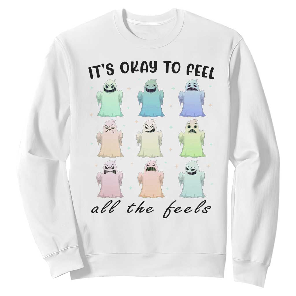 Halloween Mental Health Awareness Sweatshirt It Is Okay To Feel All The Feels Ghost