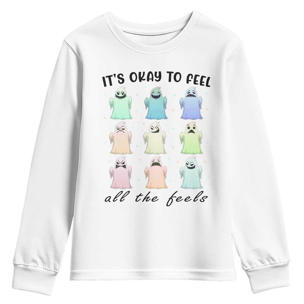 Halloween Mental Health Awareness Youth Sweatshirt It Is Okay To Feel All The Feels Ghost
