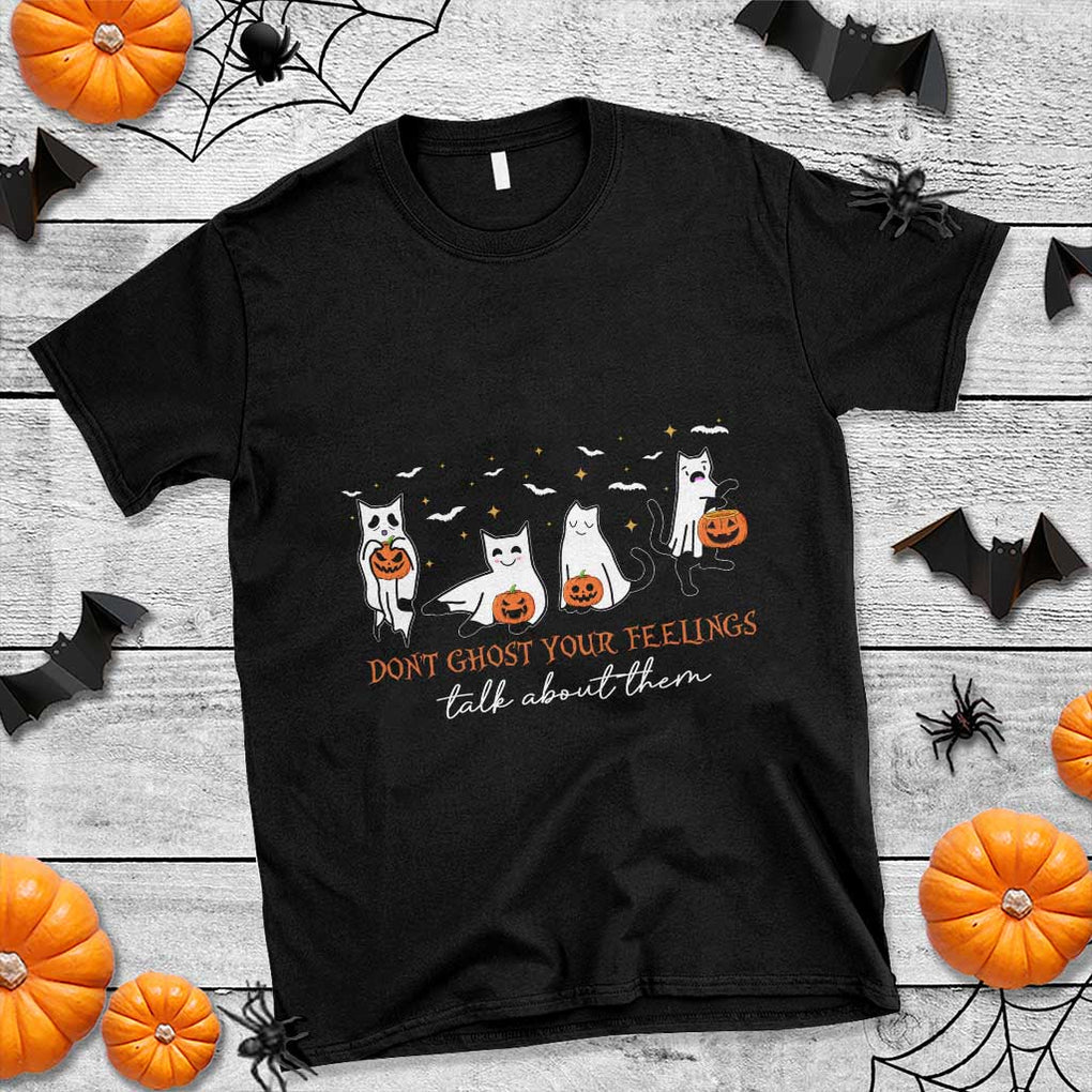 Halloween School Counselor T Shirt Don't Ghost Your Feelings Talk About Them Ghost Cats TS11 Black Print Your Wear