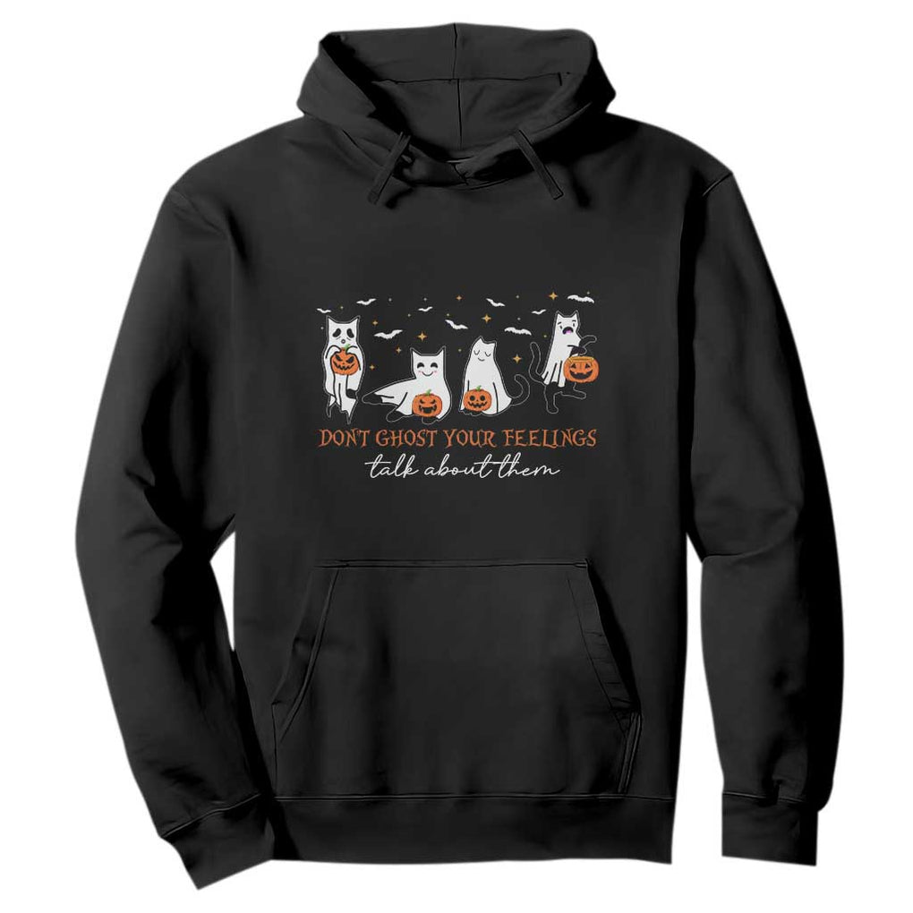 Halloween School Counselor Hoodie Don't Ghost Your Feelings Talk About Them Ghost Cats TS11 Black Print Your Wear