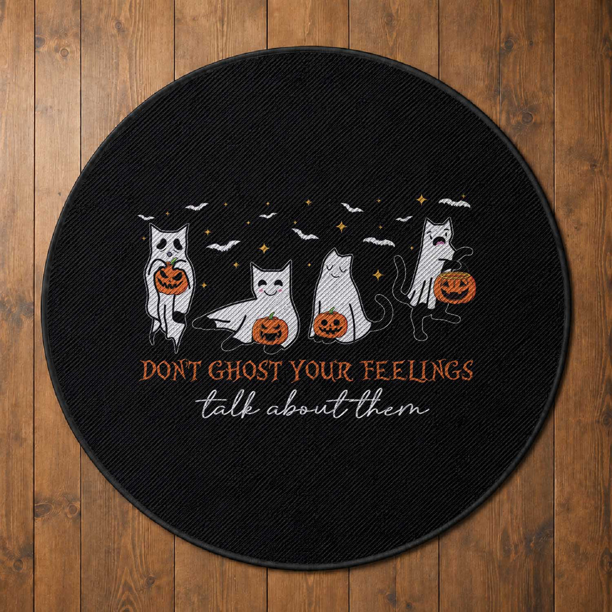 Halloween School Counselor Round Rug Don't Ghost Your Feelings Talk About Them Ghost Cats