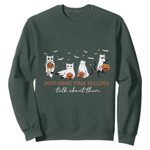 Halloween School Counselor Sweatshirt Don't Ghost Your Feelings Talk About Them Ghost Cats TS11 Dark Forest Green Print Your Wear