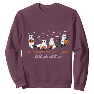 Halloween School Counselor Sweatshirt Don't Ghost Your Feelings Talk About Them Ghost Cats TS11 Maroon Print Your Wear