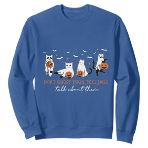 Halloween School Counselor Sweatshirt Don't Ghost Your Feelings Talk About Them Ghost Cats TS11 Royal Blue Print Your Wear