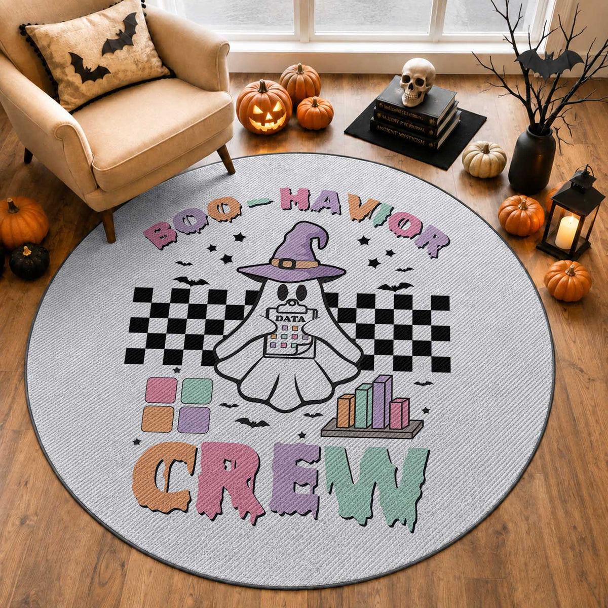 Funny Halloween Behavior Analyst Round Rug Boo-Havior Retro Ghost Witch ABA RBT