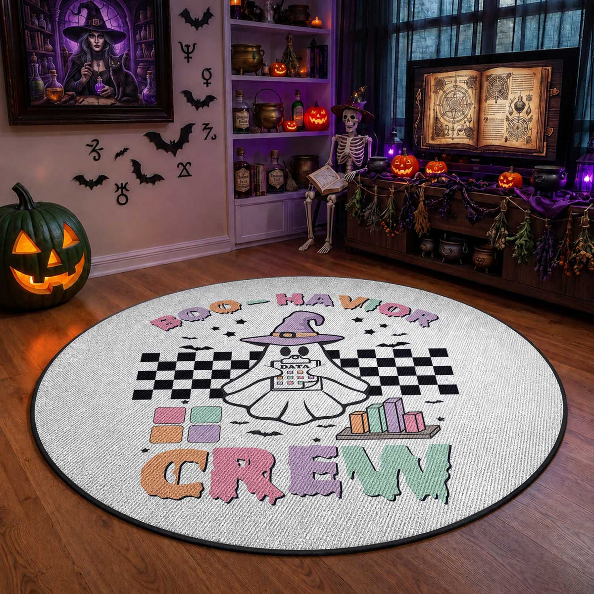 Funny Halloween Behavior Analyst Round Rug Boo-Havior Retro Ghost Witch ABA RBT