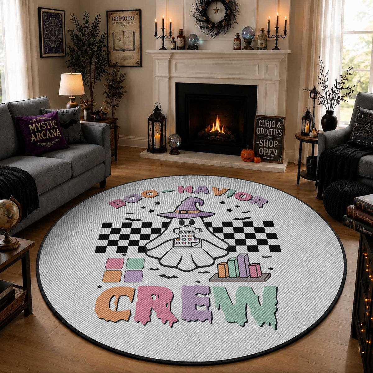 Funny Halloween Behavior Analyst Round Rug Boo-Havior Retro Ghost Witch ABA RBT