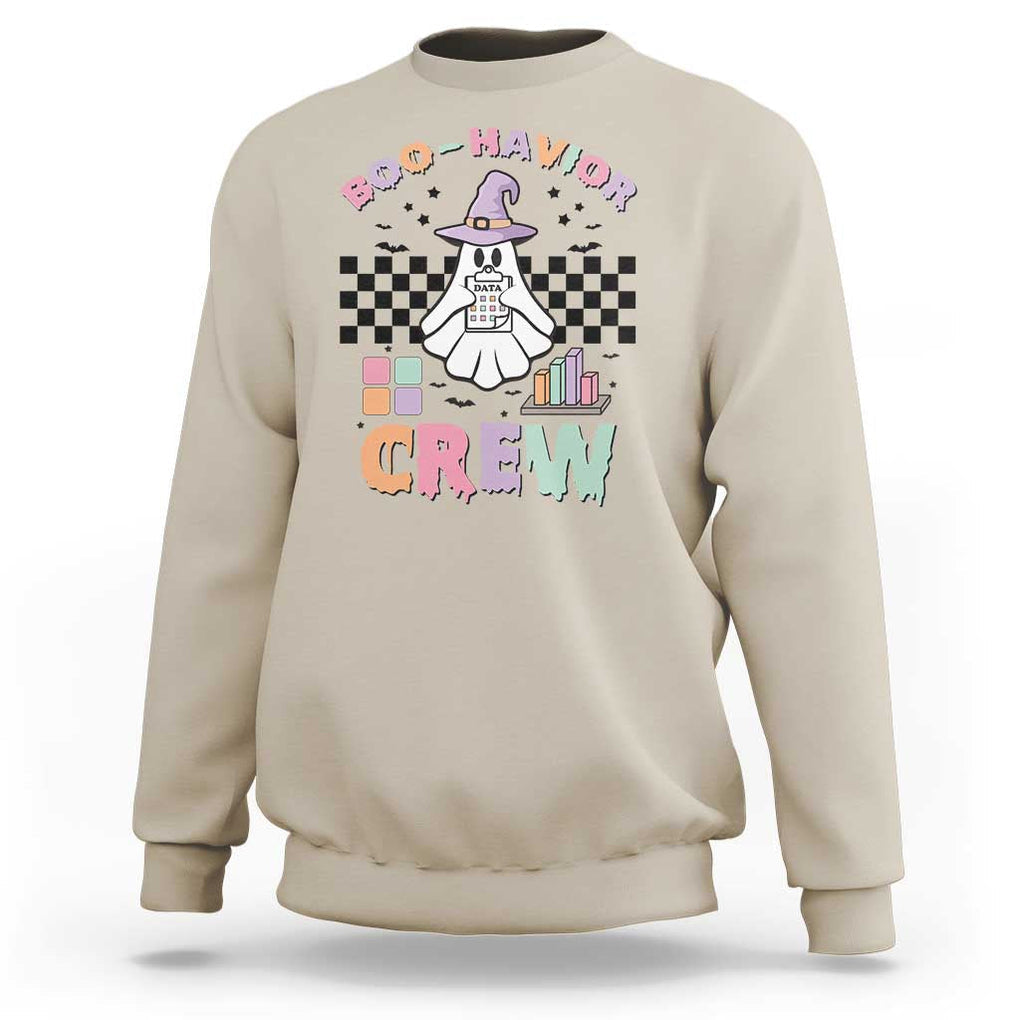 Funny Halloween Behavior Analyst Sweatshirt Boo-Havior Retro Ghost Witch ABA RBT TS11 Sand Print Your Wear