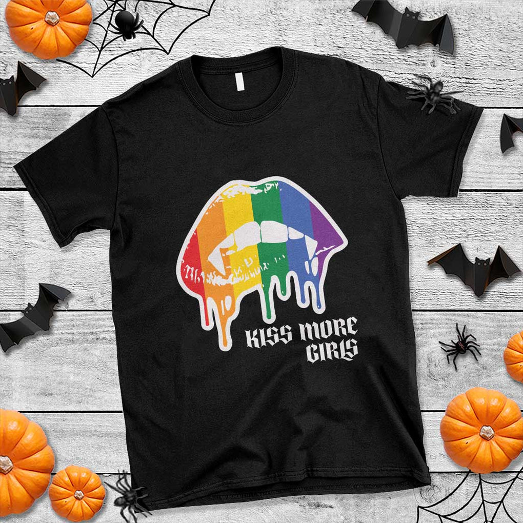 LGBT Lesbian Halloween T Shirt Kiss More Girls Rainbow Vampire Lips TS11 Black Print Your Wear