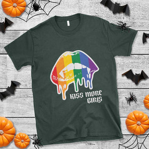 LGBT Lesbian Halloween T Shirt Kiss More Girls Rainbow Vampire Lips TS11 Dark Forest Green Print Your Wear