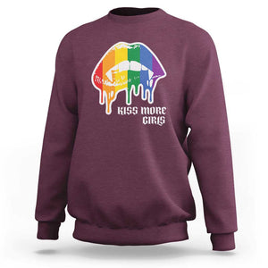 LGBT Lesbian Halloween Sweatshirt Kiss More Girls Rainbow Vampire Lips TS11 Maroon Print Your Wear