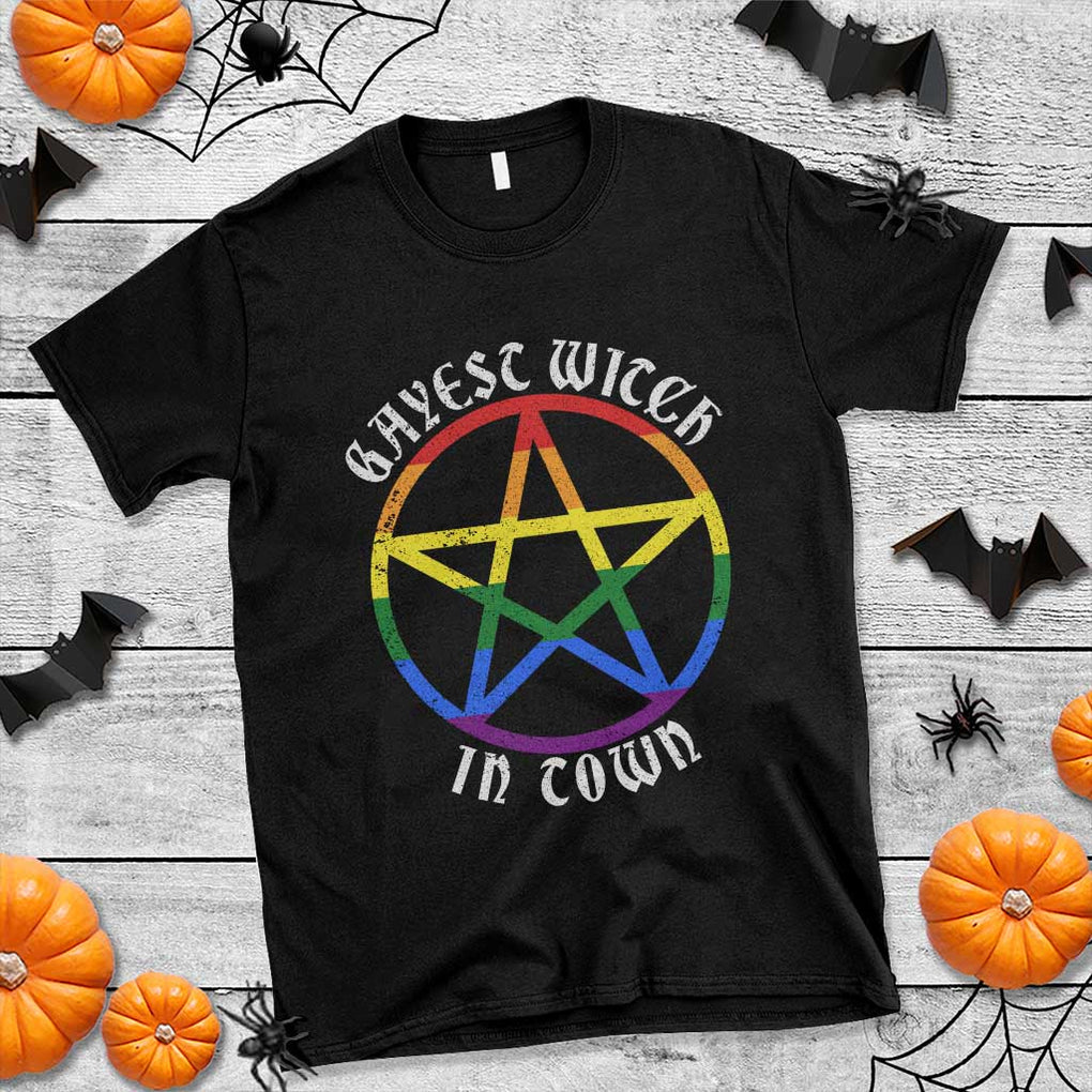 Halloween LGBT T Shirt Gayest Witch In Town Rainbow Pentagram Star TS11 Black Print Your Wear