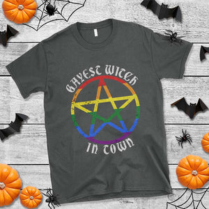 Halloween LGBT T Shirt Gayest Witch In Town Rainbow Pentagram Star TS11 Dark Heather Print Your Wear