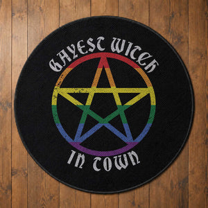 Halloween LGBT Round Rug Gayest Witch In Town Rainbow Pentagram Star