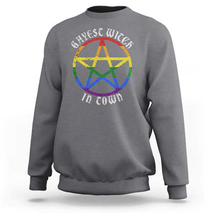 Halloween LGBT Sweatshirt Gayest Witch In Town Rainbow Pentagram Star TS11 Charcoal Print Your Wear