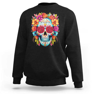 Day Of The Dead Sweatshirt Sugar Skull Dia De Los Muertos Halloween Rose Flowers TS11 Black Print Your Wear