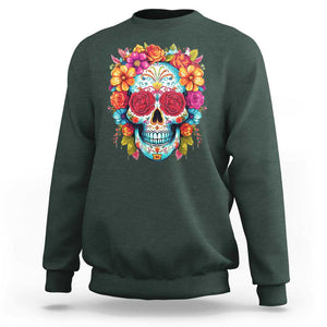 Day Of The Dead Sweatshirt Sugar Skull Dia De Los Muertos Halloween Rose Flowers TS11 Dark Forest Green Print Your Wear