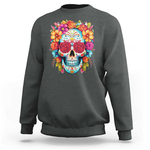 Day Of The Dead Sweatshirt Sugar Skull Dia De Los Muertos Halloween Rose Flowers TS11 Dark Heather Print Your Wear