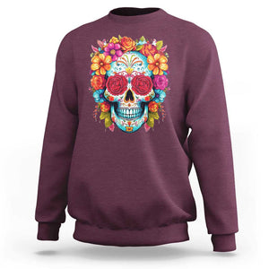 Day Of The Dead Sweatshirt Sugar Skull Dia De Los Muertos Halloween Rose Flowers TS11 Maroon Print Your Wear