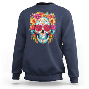 Day Of The Dead Sweatshirt Sugar Skull Dia De Los Muertos Halloween Rose Flowers TS11 Navy Print Your Wear