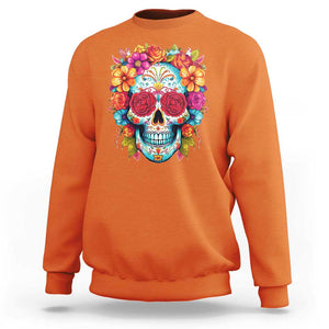 Day Of The Dead Sweatshirt Sugar Skull Dia De Los Muertos Halloween Rose Flowers TS11 Orange Print Your Wear