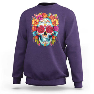 Day Of The Dead Sweatshirt Sugar Skull Dia De Los Muertos Halloween Rose Flowers TS11 Purple Print Your Wear