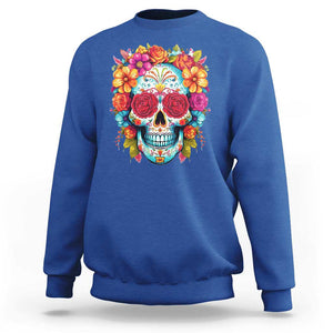 Day Of The Dead Sweatshirt Sugar Skull Dia De Los Muertos Halloween Rose Flowers TS11 Royal Blue Print Your Wear