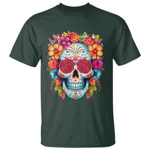 Day Of The Dead T Shirt Sugar Skull Dia De Los Muertos Halloween Rose Flowers TS11 Dark Forest Green Print Your Wear