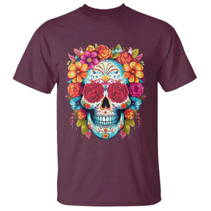 Day Of The Dead T Shirt Sugar Skull Dia De Los Muertos Halloween Rose Flowers TS11 Maroon Print Your Wear