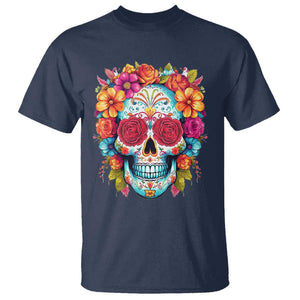 Day Of The Dead T Shirt Sugar Skull Dia De Los Muertos Halloween Rose Flowers TS11 Navy Print Your Wear